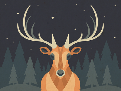 Elk antlers deer elk forest geometric illustration night stars