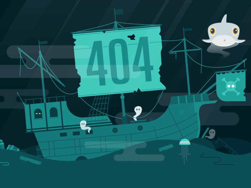 Shipwreck 404 404 animation cloud gif illustration ocean shark ship shipwreck underwater vector