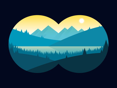 View binoculars colors flat illustration landscape tree vector view