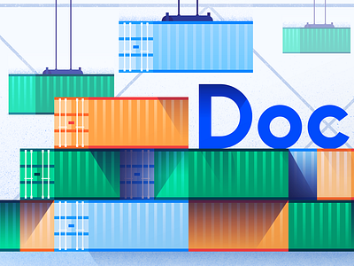 Docker Install 2d container docker flat icon illustration scene shadow shipping vector