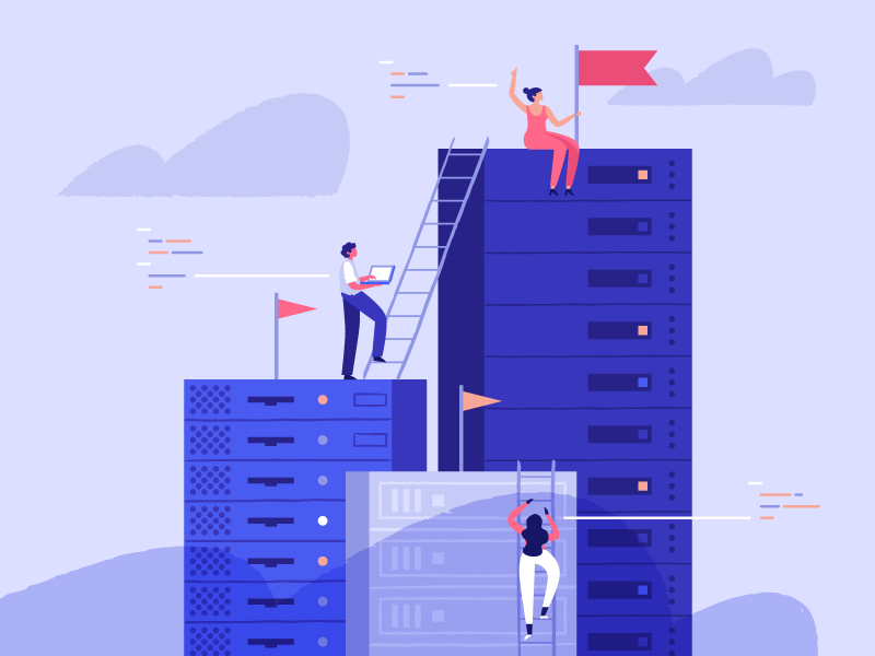 Navigators Guide cloud server editorial ebook app tech people texture flat icon vector art
