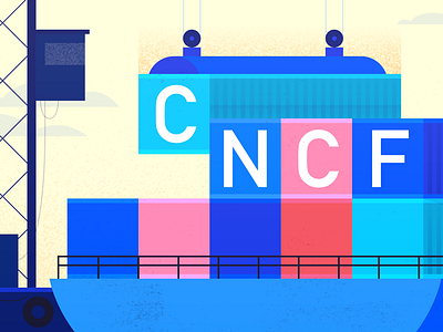 CNCF Banner boat branding flat geometric icon illustration ocean server ship tech texture vector water web