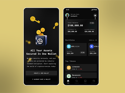 Pitch Wallet Mobile App assets blockchain btv crypto dark design figma investment mobile token ui wallet web3