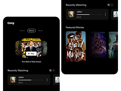 Cony UI Design (Streaming App) app cony design design app design ui luigiifan movie netflix streaming streaming app tvshow ui uiux