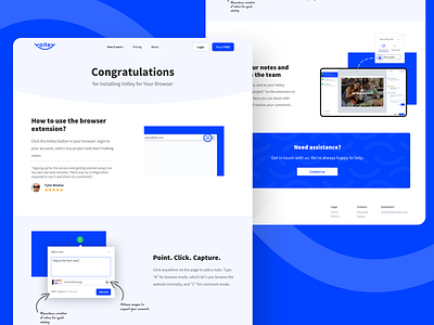 Volley browser extension welcome page blue chrome extension clean web design comment saas simple simple and clean web design tool ui user experience user interface web page widget