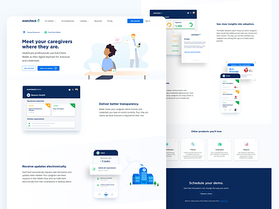 New EverCheck Wallet overview page clean clean ui colorful website health healthcare hospital icons illustration license mobile send website wrb design