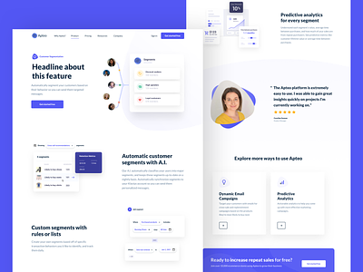 Apteo product page agency clean clean layout illustrations modern product product design saas shopify simple software ui illustrations web design web page layout website white