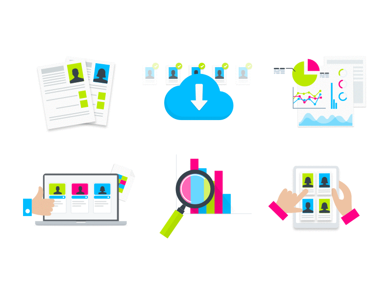 Product illustrations bright business cheerful cloud colorful creative data download icons illustrations product design reports