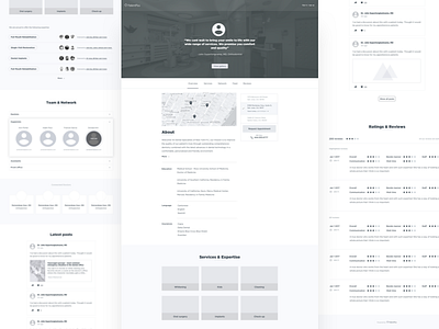 PatientPlus doctor profile wireframes about clean doctor newsfeed profile quote ratings team ui design web design wireframe