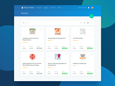 Course grid cards clean app design course builder courses create new dashboard grid list material material design ratings