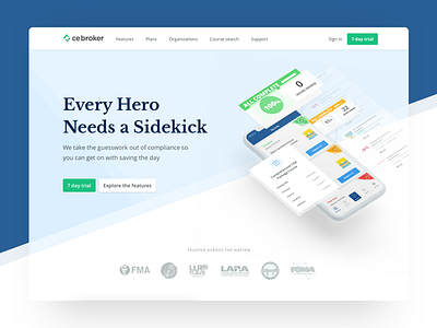 CE Broker homepage V1 clean features mobile product design tablet ui ux web design