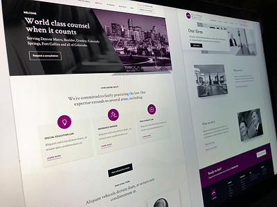 Law Firm Website Wireframes city clean grid law lawyer legal purple theme ui ux web design