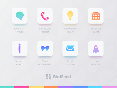 Birdseed engagement tools icons app birdseed chat clean colorful fresh icon icon design idea launch pen rainbow rocket