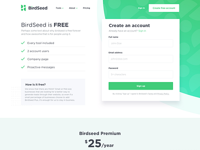 BirdSeed Pricing Page by Alex Lauderdale on Dribbble