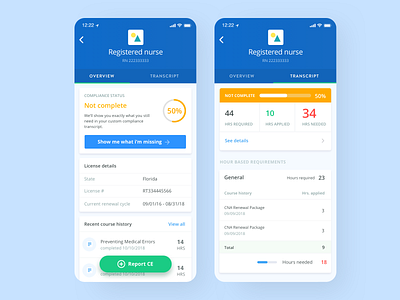 Mobile overview and transcript button clean clean app design dashboard design app iphone iphone x license medical mobile mobile tabel profile progress receipt record search table transcript uidesign uxd