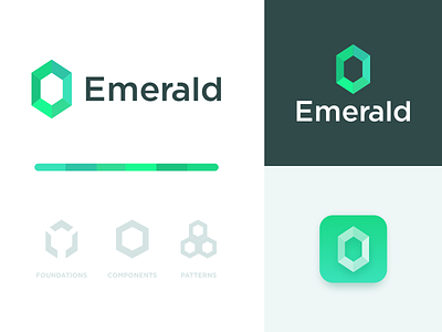 Emerald logo branding clean design system developer emerald gem green green app identity jewel logo logo design type