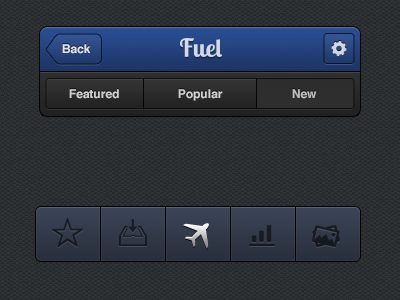 Fuel UI blue button ios iphone photoshop plane segmented