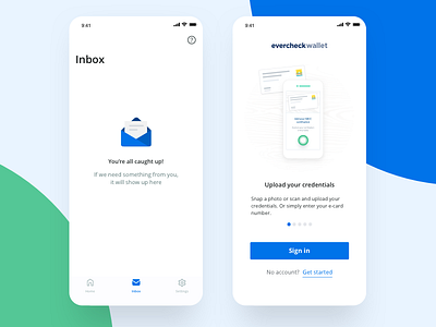 EverCheck Wallet inbox and welcome app app design button clean ios iphone iphone 10 iphone x minimal minimal app mobile mobile ui simple ux
