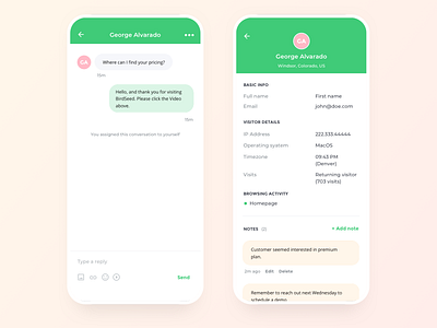Birdseed live chat details app application birdseed chat clean ui details interaction design iphone iphonex minimal mobile notes text