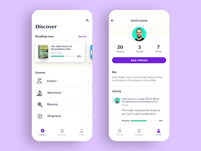 Punctuate reading companion app activity books icons iphone product design profile progress purple r reader reading reading app simple simple clean interface ui ux