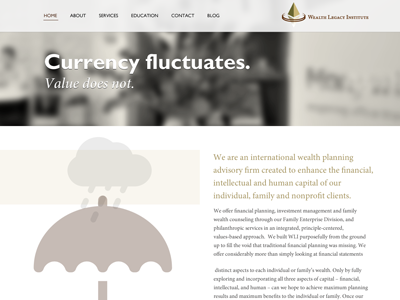 Wealth Advising Website clean header hero type wealth website