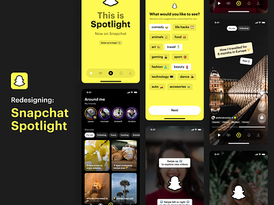 Snapchat Spotlight Concept 👻🔦😉 app concept concept design friends instagram ios mobile onboarding snapchat social social network spotlight stories swipe tiktok ui video videos