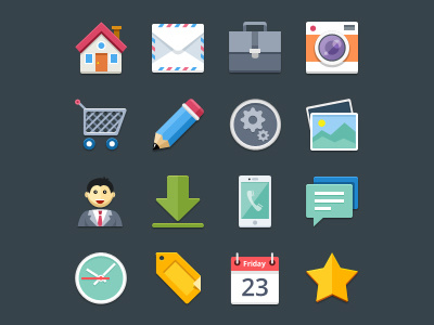 Flat iconset calendar clean clock flat home icon icons mail photo set small tag