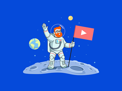 YouTube SEO ahrefs astronaut beard cosmonaut earth flag guy illustration landing man marketing moon promotion seo space stars suit sun surface youtube