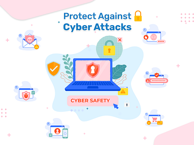 ILLUSTRATION FOR CYBER SECURITY AND CYBER ATTACK PROTECTION banner design illustation