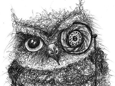 Doodle Owl bird hand drawn ink monocle nature owls