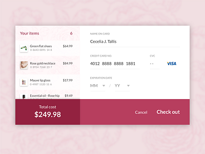 Daily Ui :: 002 :: Credit Card Check Out check out credit card check out dailyui form fields text fields ui ui elements uxui web design