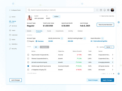 CMS Dashboard for Financial Advisors app blue dashboard design desktop financials ux