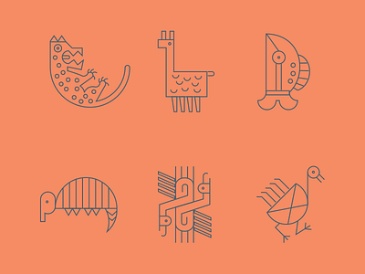Fauna Precolombina animals colombia icons images symbols vector