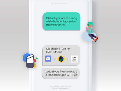 #010 Social Share made Easy ( and vocal ) 010 chat dailyui google assistant natural predictive share smart assistant social social share ui ux vocal assistant