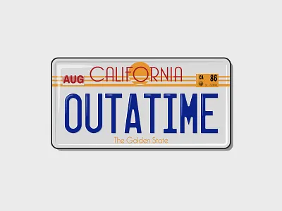 OUTATIME back to the future bttf delorean illustration us plate vector vector art vector illustration