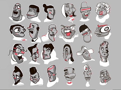 Chubricks! cartoon character design characters dudes faces greyscale head illustration