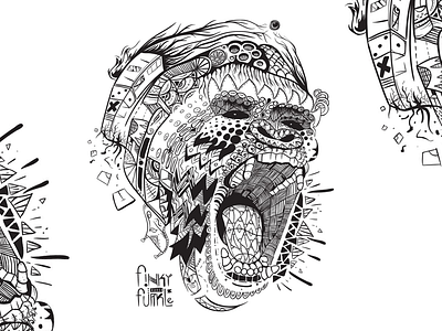 Gorilla radio blackandwhite design gorilla illustration ink inking pattern style zentangle
