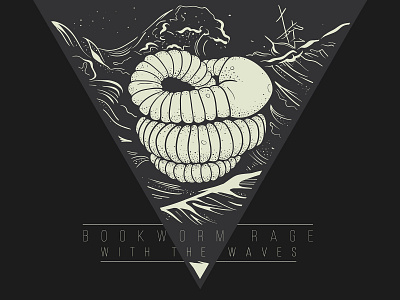 "Bookworm Rage - With the Waves" cover black white cover design engraving illustration logo logotype metal music print sea waves worm