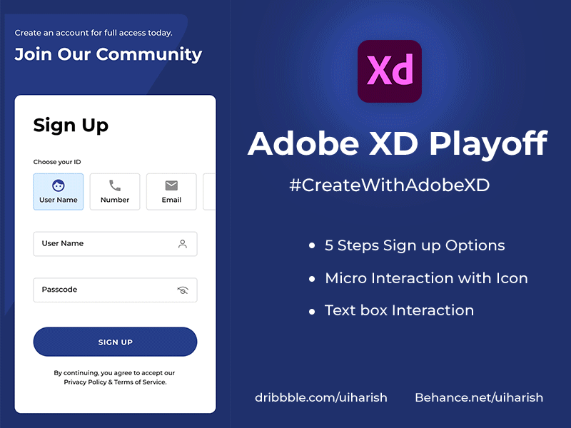 Adobe XD Playoff adobe xd community concept icon animation interaction microinteraction sign up ui ux