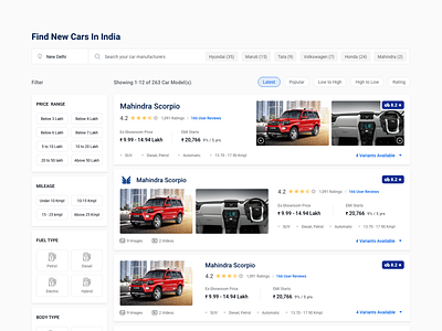 Car listing Web auto auto dealer book test drive car car app car dealer compare concept price ui ux