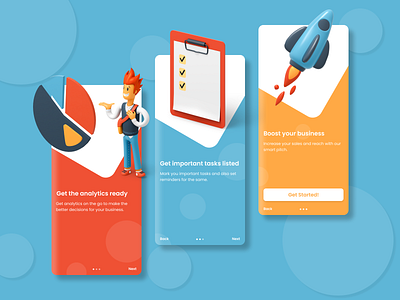 Analytics App Onboarding 3d analytics blue design app mobile onboarding red soft steps task typography ui yellow