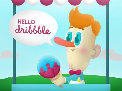 Hello Dribbble! bigjack design digital art digital illustration digital painting hello dribble ice cream guy icecream illustration logo seller thelumberjack victorioap