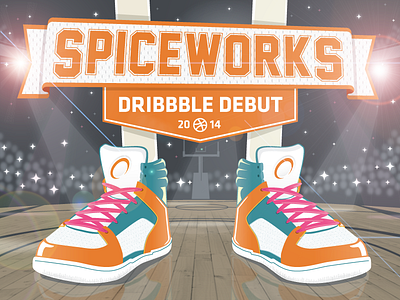 Spiceworks Debut admin application basketball debut illustration it shoes social network software stadium typography