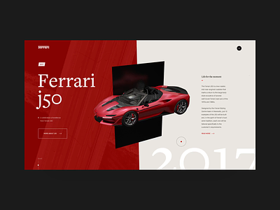 Ferrari J50 Roadster 3d animation automotive black car design engine fashion ferrari helvetica interaction minimal supercar swiss typography ui ux vehicle web website