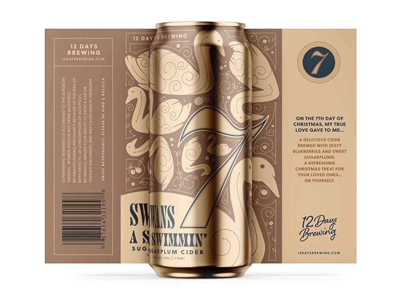 12 Days of Brewing :: 7 Swans 12 days of christmas 7 swans alcohol alcohol branding alcohol packaging animals art beer beer branding beer can beer can design beer label christmas design digital art illustration illustrator package design packaging design swans