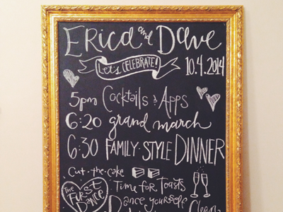 wedding chalk art for erica + dave chalk design illustration lettering wedding