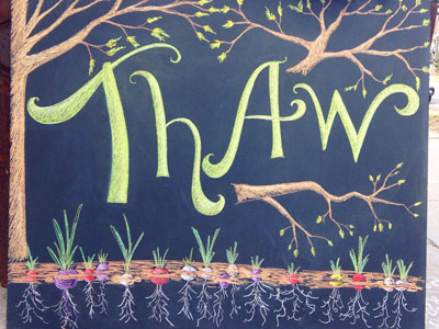 Thaw menu chalk art for the Birchwood Cafe chalk color illustration lettering