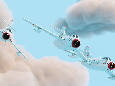 Jet Formation Flight 3d 3d art blender blue clouds cycles render design illustration jet jetfighter mig 15 rendering sky volumetric