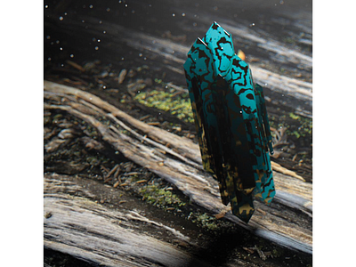Crystals over wood abstract blue c4d cinema4d crystal gold moss subsurface scattering weathered weathering wood