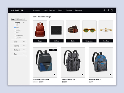 Mr Porter - Category Page - Prototype category page ecommerce ecommerce design ui ux web webdesign website